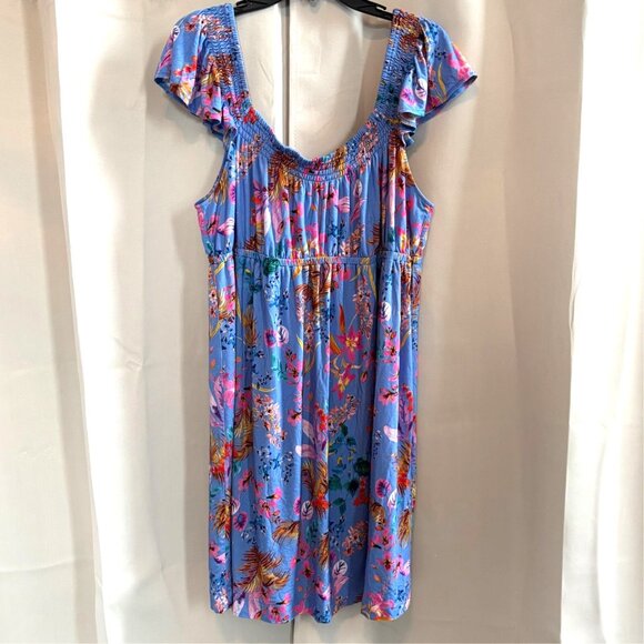 Dresses & Skirts - Soma Women Dress Sz XL Blue Floral Flutter Sleeve Boho Bloomcore Comfort 18182x